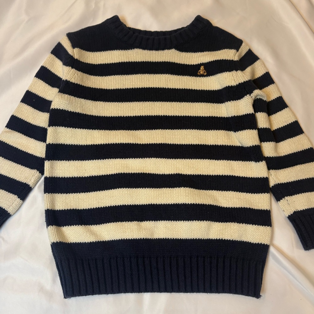GAP Kids Toddler Unisex Navy and Cream Striped Knit Sweater, Boys Casual Sweater